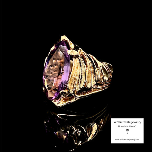 Hawaiian Custom 14k Ti Leaf & Lavender Amethyst Ring