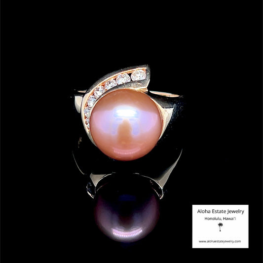 Estate 14k Rose-Pink Fiji Pearl & Diamond Ring