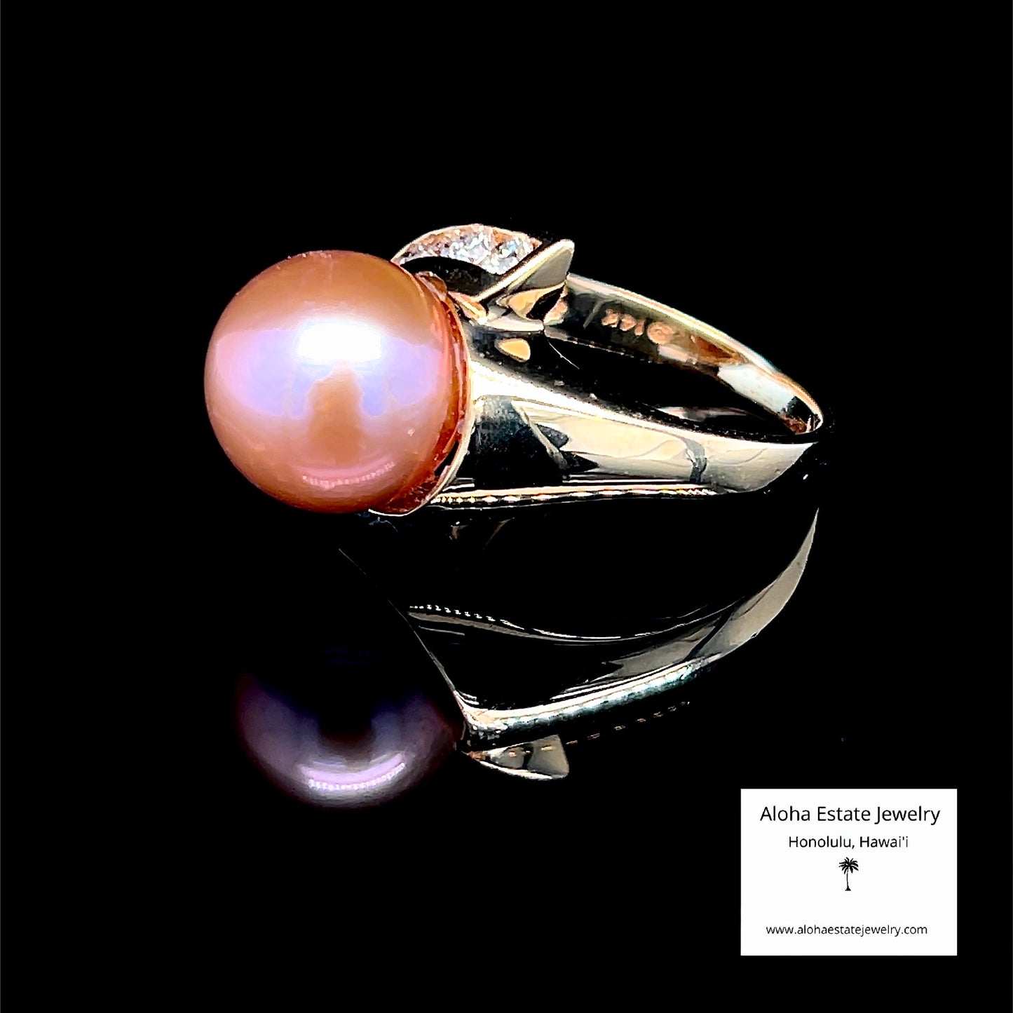 Estate 14k Rose-Pink Fiji Pearl & Diamond Ring