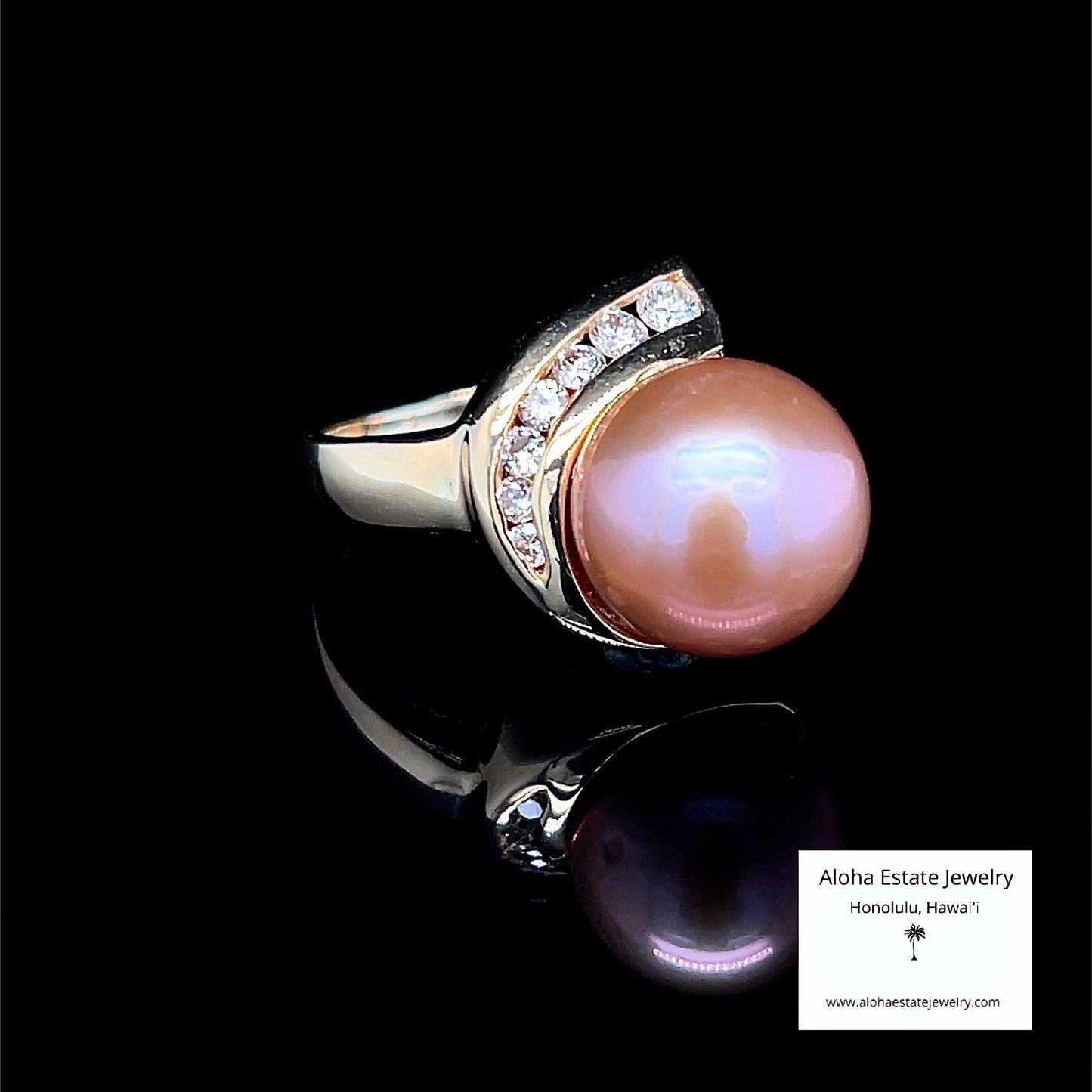 Estate 14k Rose-Pink Fiji Pearl & Diamond Ring