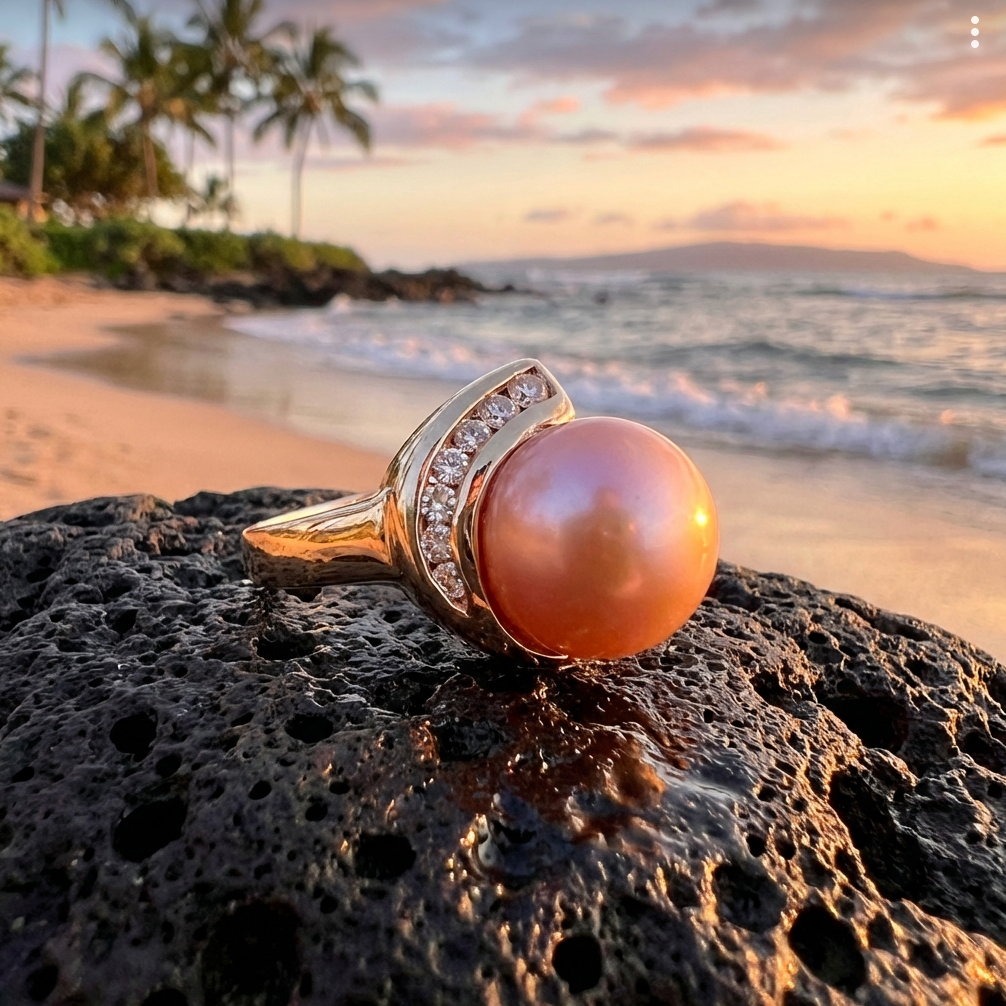 Estate 14k Rose-Pink Fiji Pearl & Diamond Ring