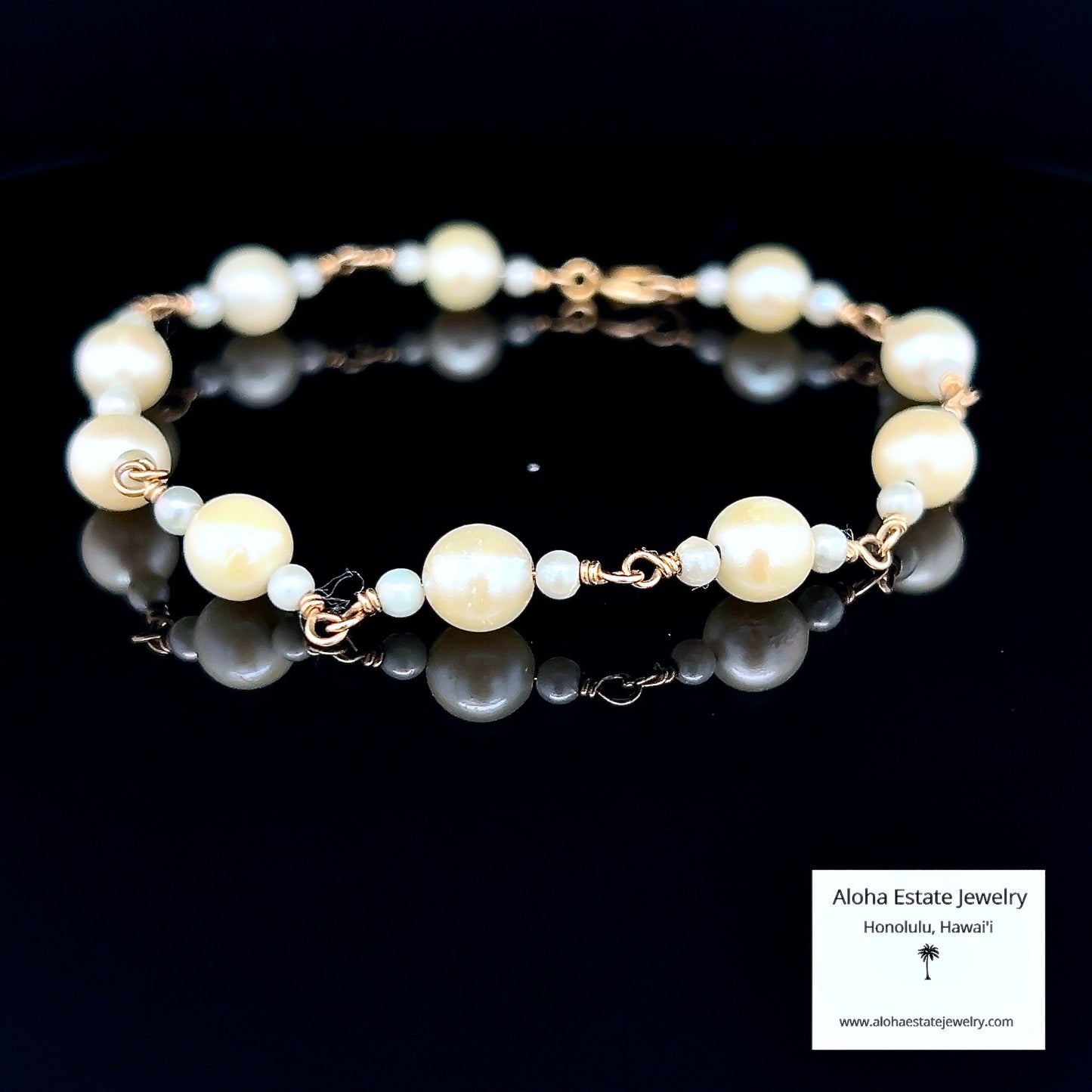 Vintage 14k Cultured Pearl Station Bracelet
