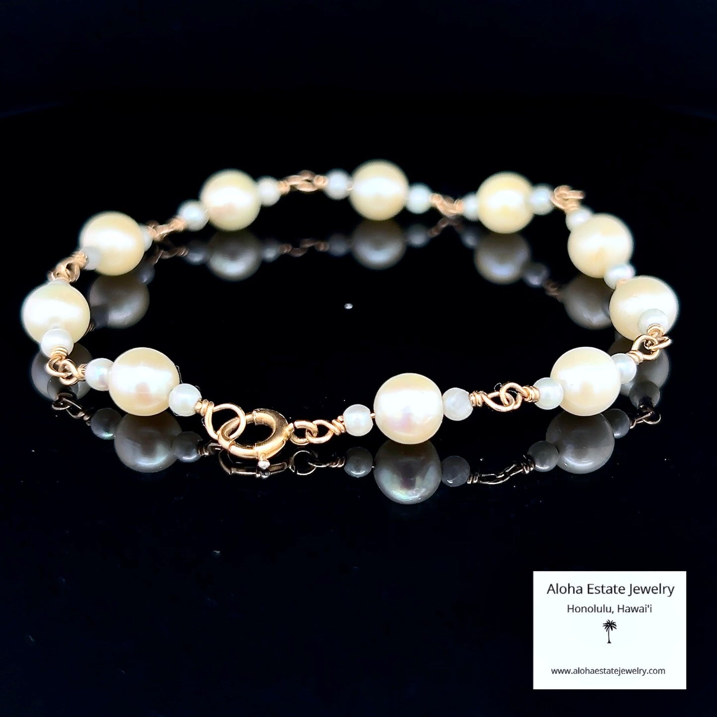 Vintage 14k Cultured Pearl Station Bracelet