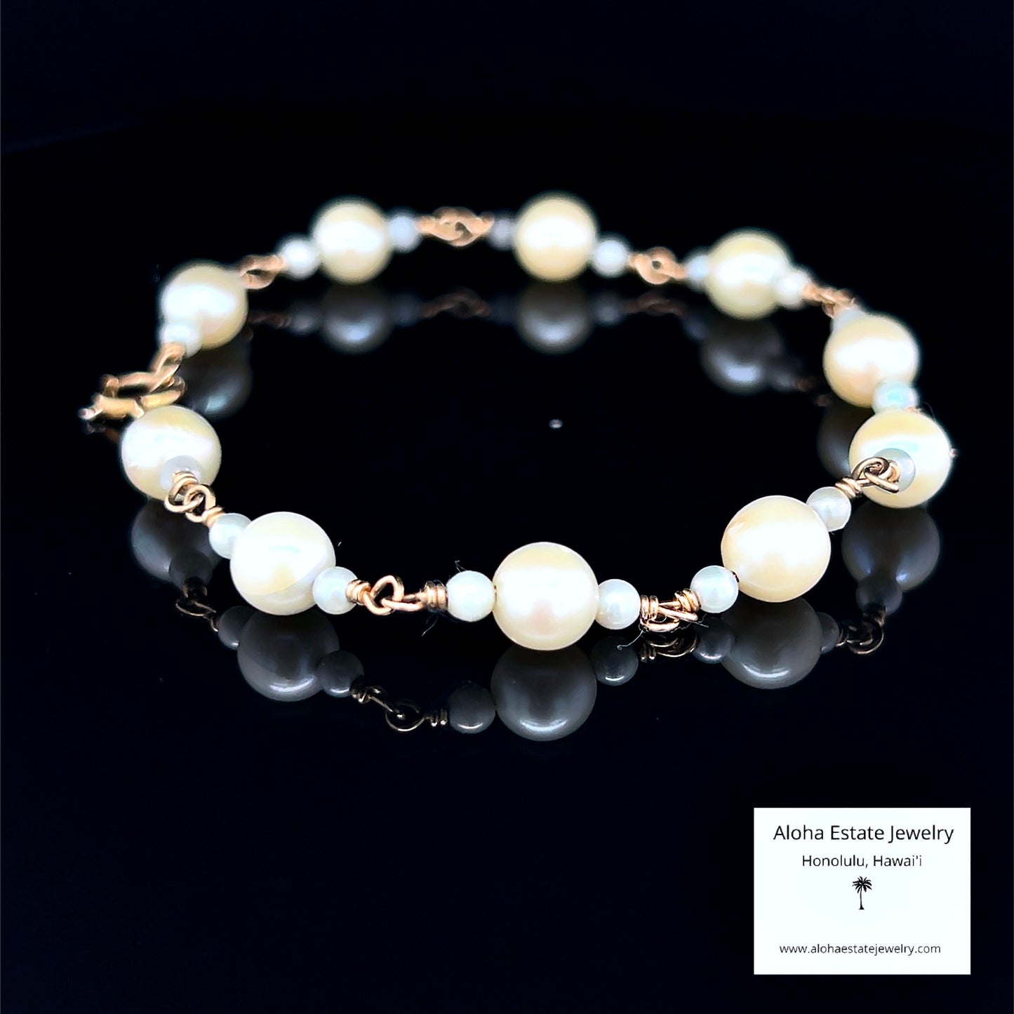 Vintage 14k Cultured Pearl Station Bracelet