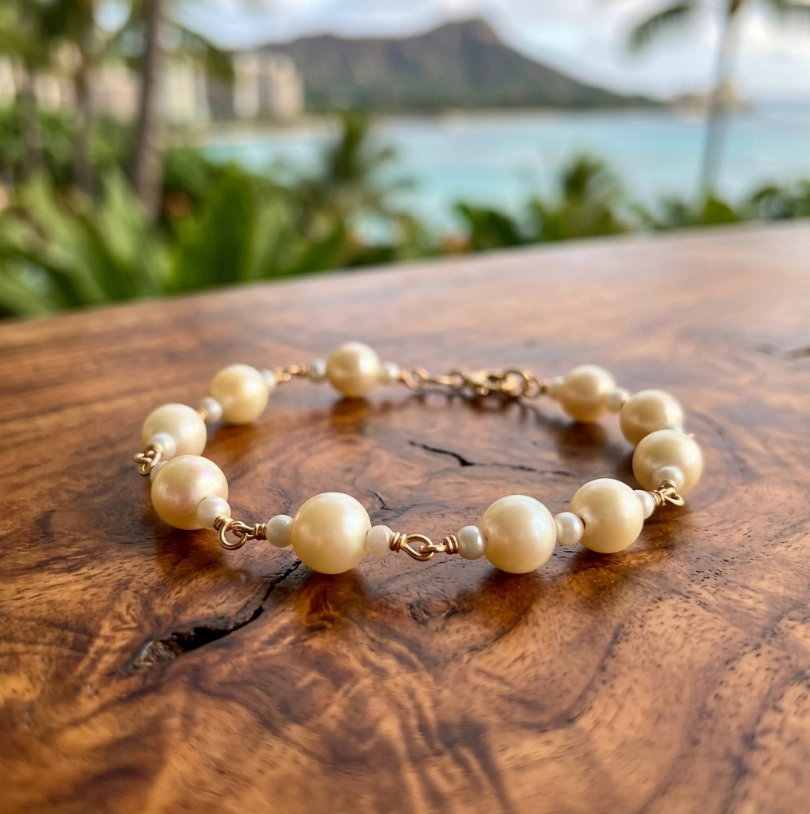Vintage 14k Cultured Pearl Station Bracelet