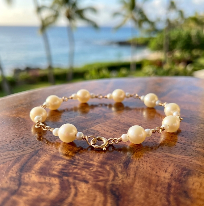 Vintage 14k Cultured Pearl Station Bracelet