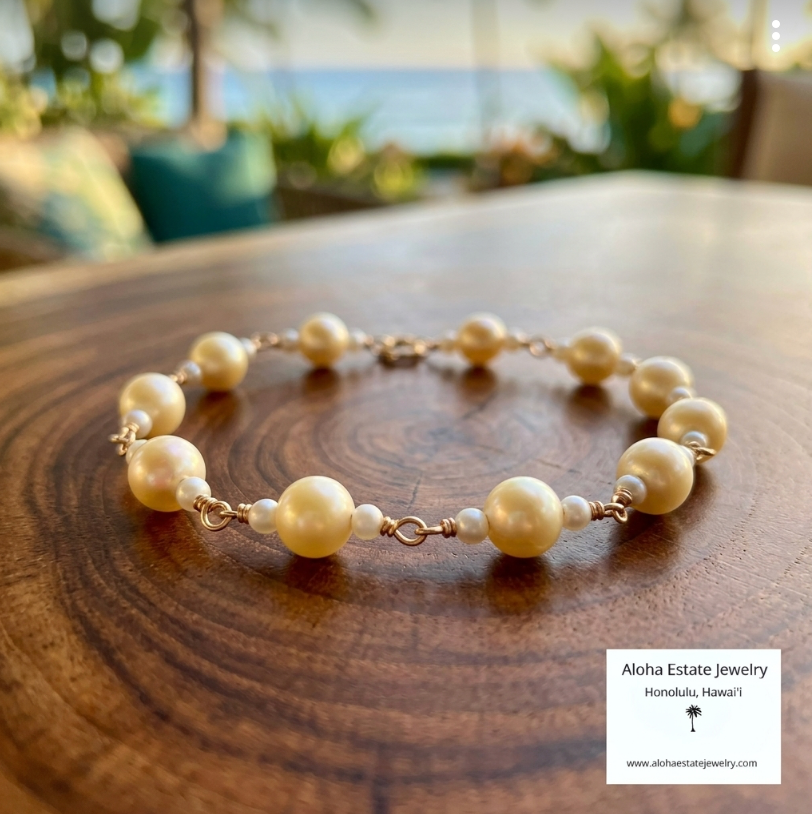 Vintage 14k Cultured Pearl Station Bracelet