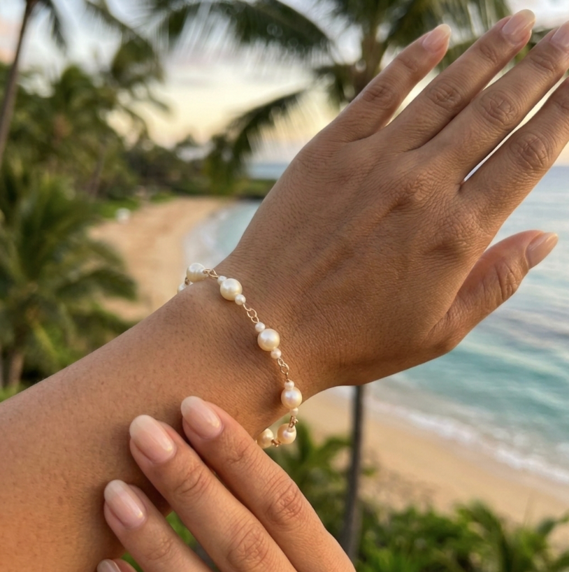 Vintage 14k Cultured Pearl Station Bracelet