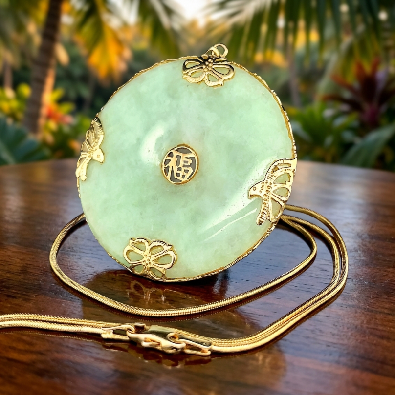 Vintage Jadeite Good Fortune Pendant