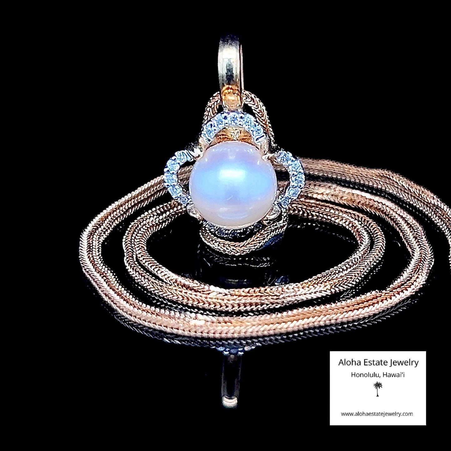 Estate 14K Pearl Pendant With Diamond Halo