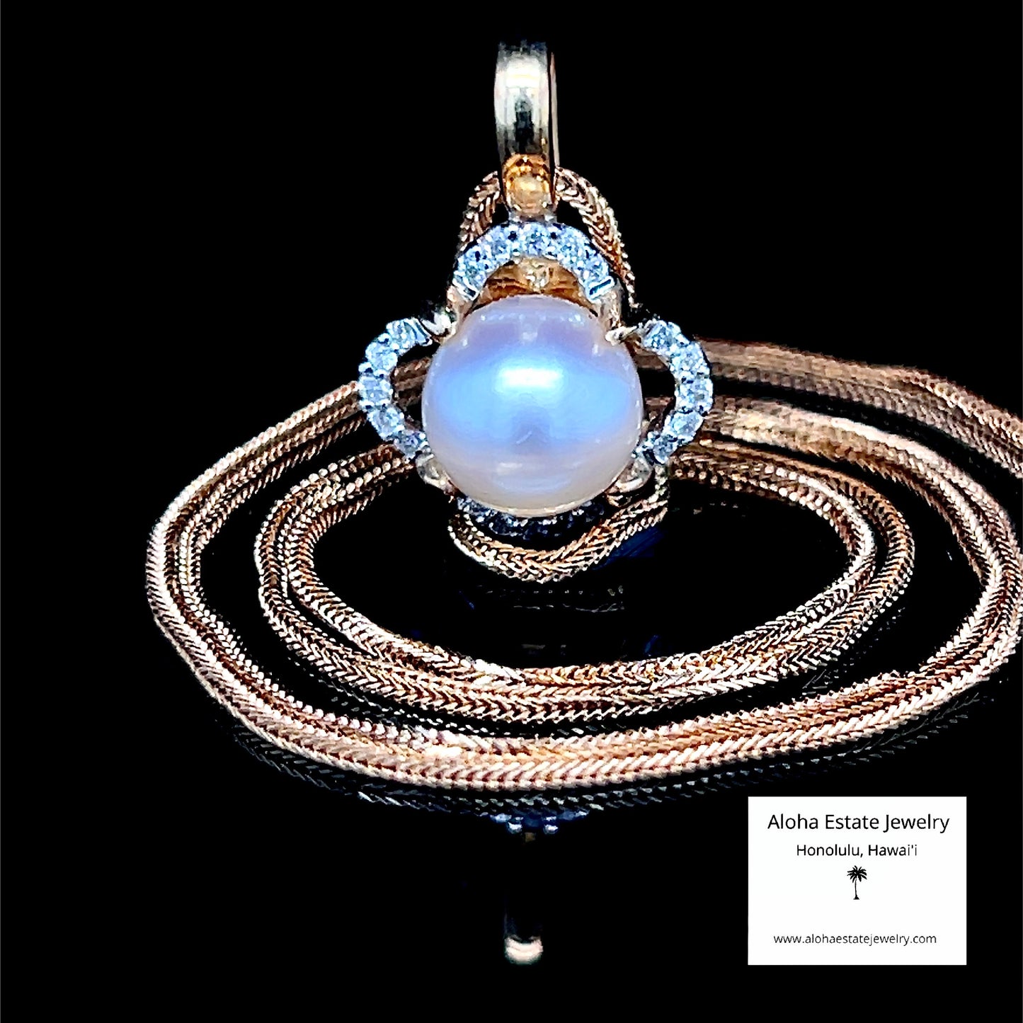 Estate 14K Pearl Pendant With Diamond Halo