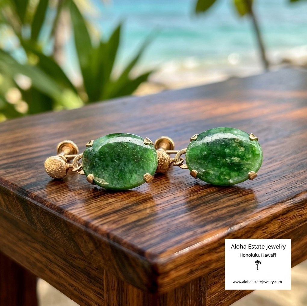 Vintage 14K Jade Dangle Earrings