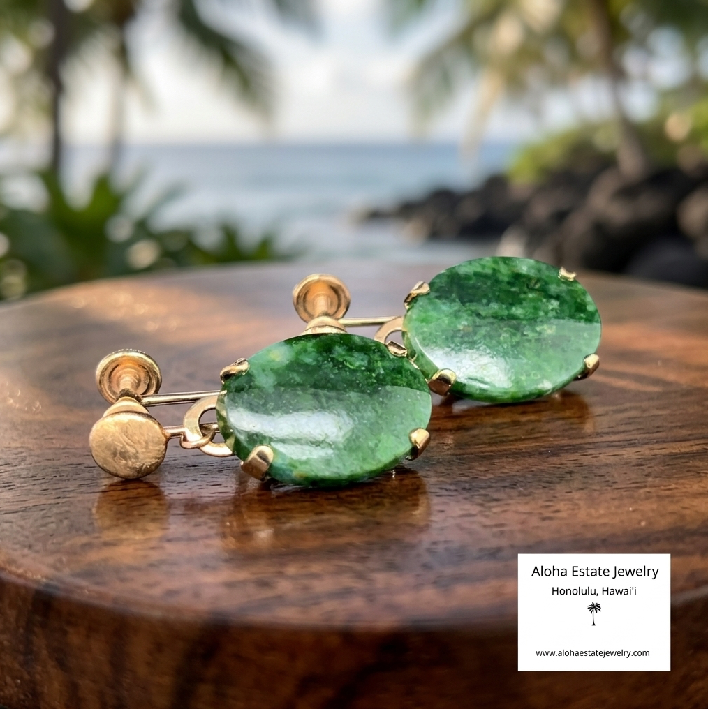 Vintage 14K Jade Dangle Earrings