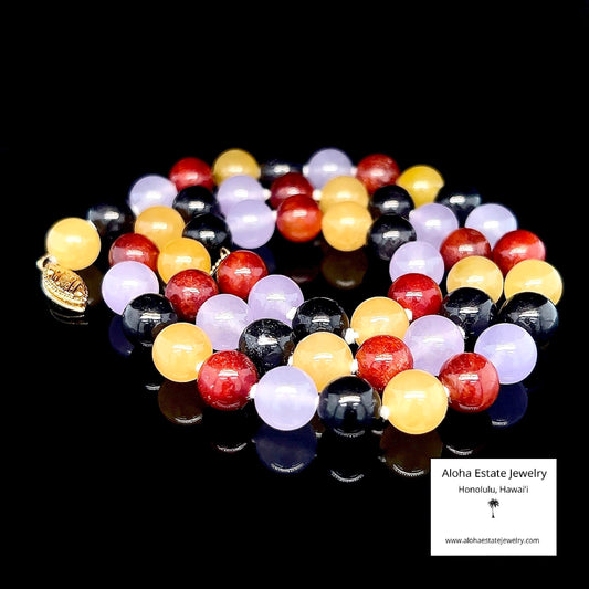 Vintage Multi-Color Jade Bead Necklace