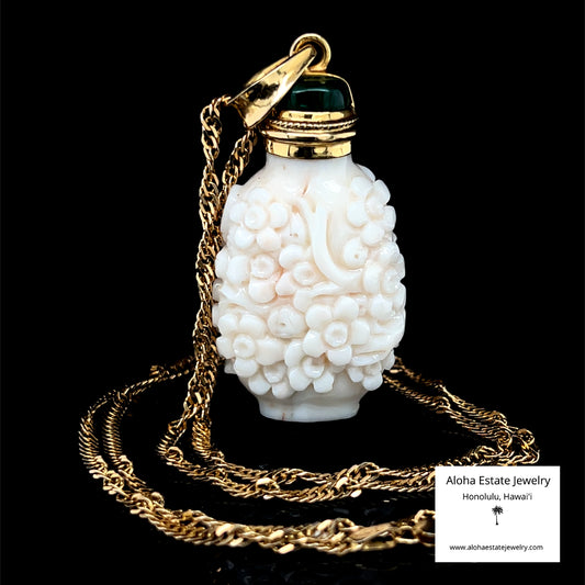 Vintage White Jade Prunus - Meihua - Blossom Carved Pendant