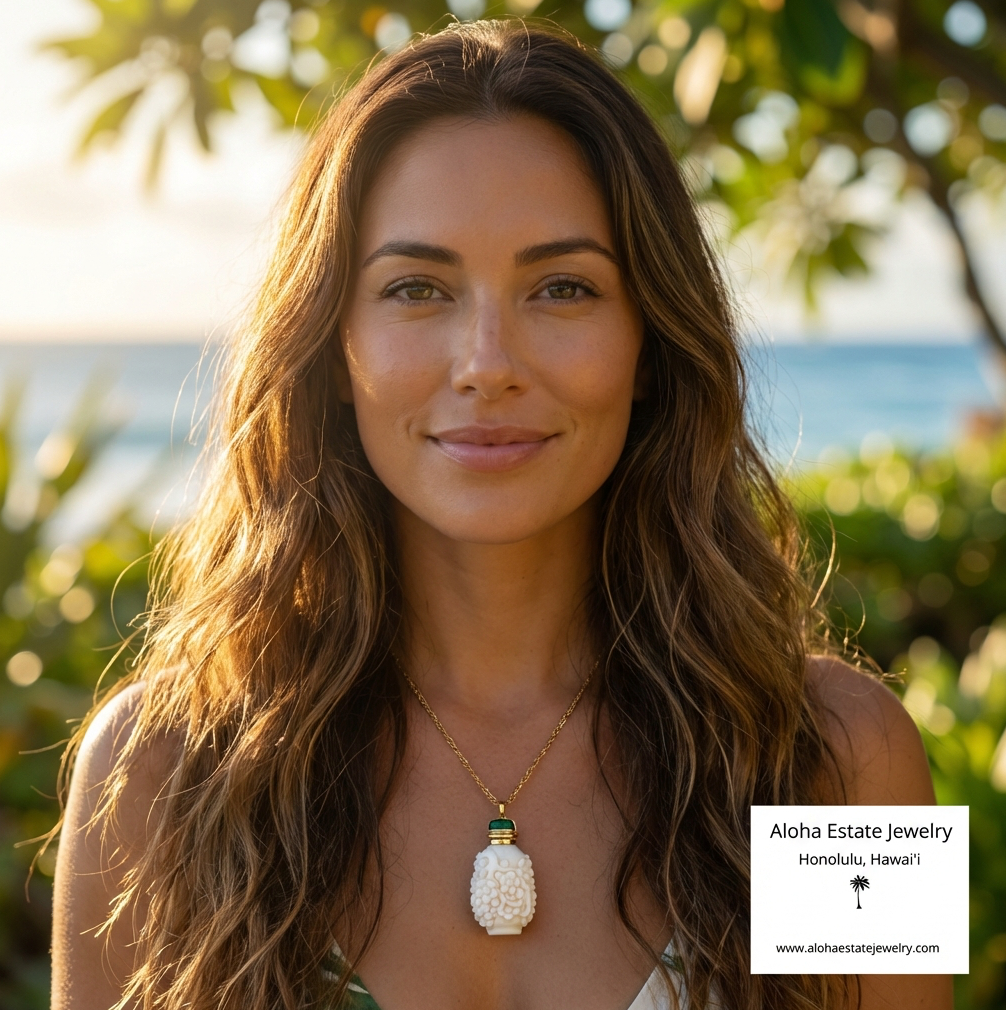 Vintage White Jade Prunus - Meihua - Blossom Carved Pendant