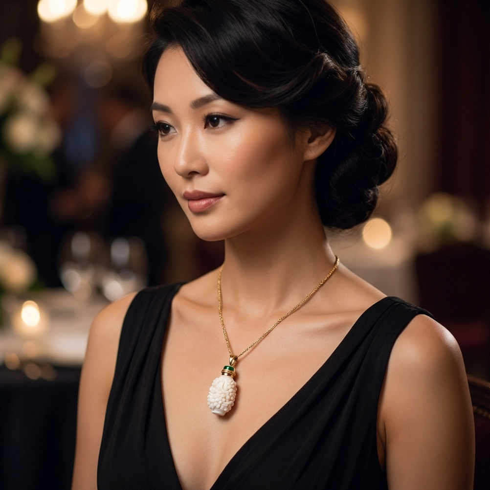 Vintage White Jade Prunus - Meihua - Blossom Carved Pendant