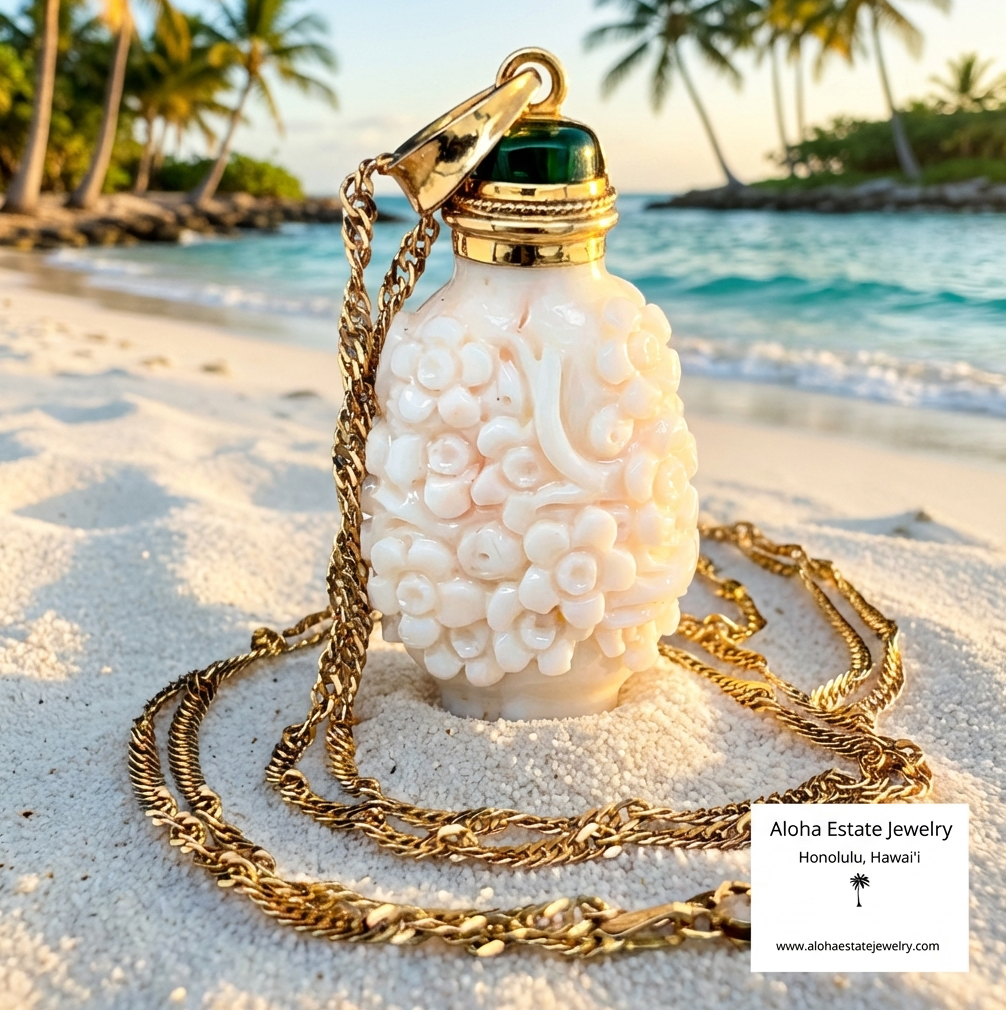 Vintage White Jade Prunus - Meihua - Blossom Carved Pendant