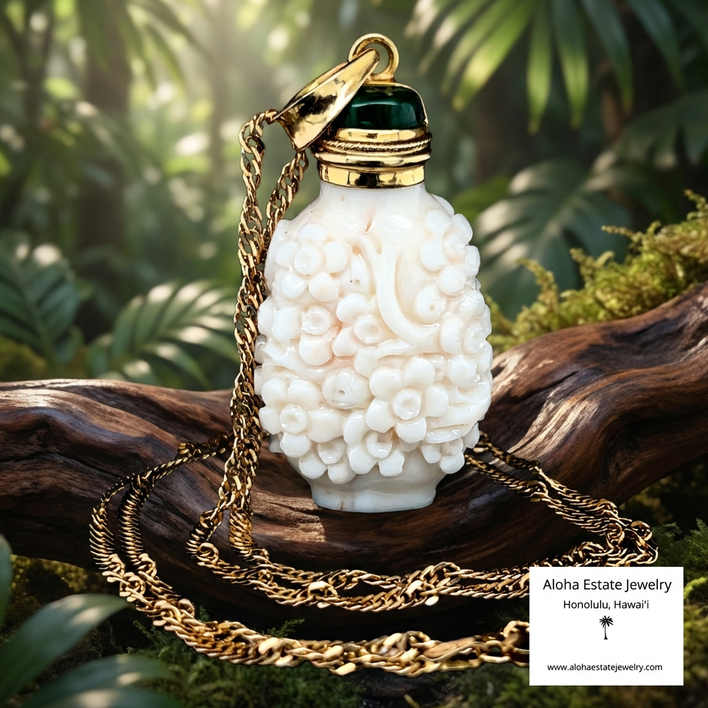 Vintage White Jade Prunus - Meihua - Blossom Carved Pendant