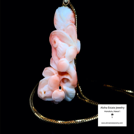Vintage Floral Themed Hand-Carved Coral Pendant