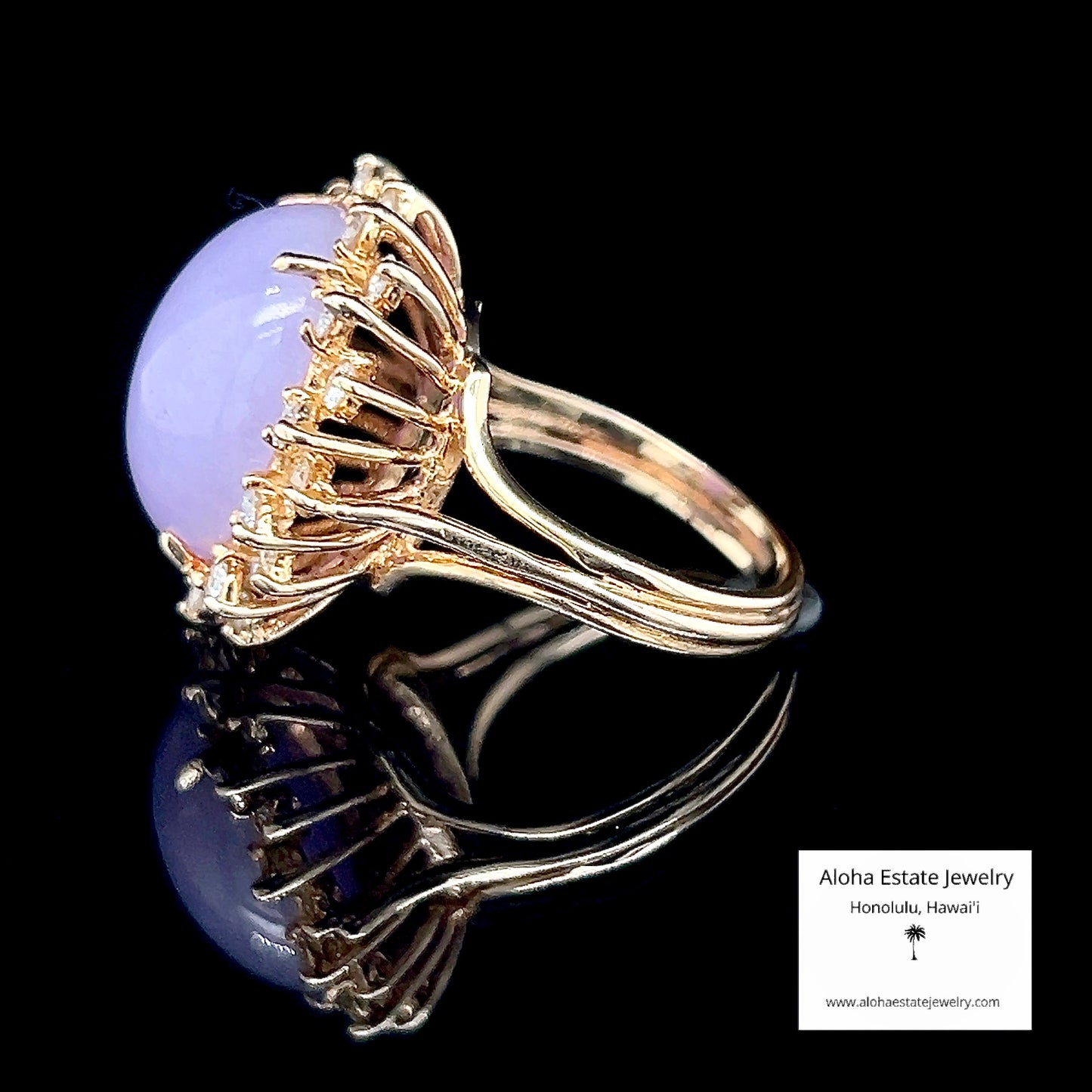 14-Carats Lavender Jade and 1.75-Carats Diamonds Ring