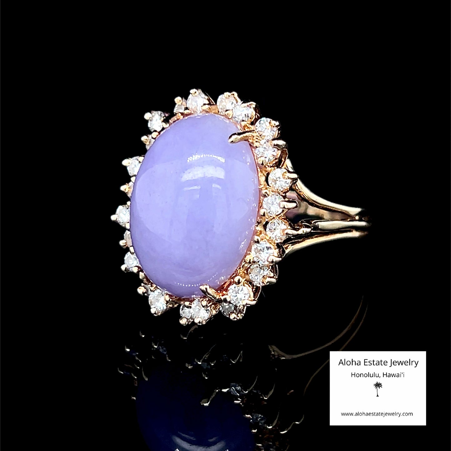 14-Carats Lavender Jade and 1.75-Carats Diamonds Ring