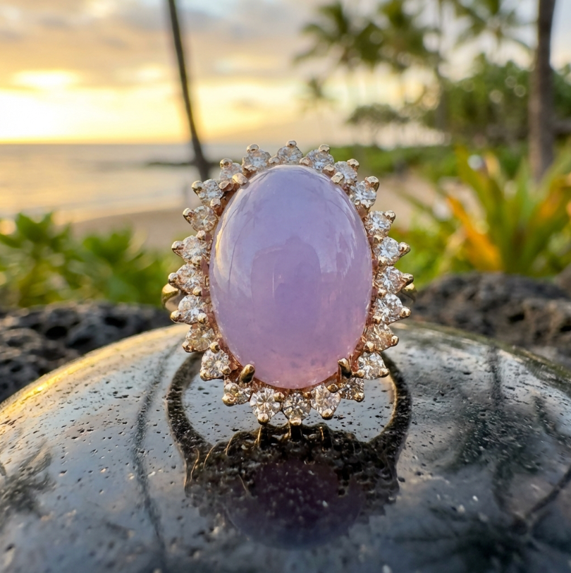 14-Carats Lavender Jade and 1.75-Carats Diamonds Ring
