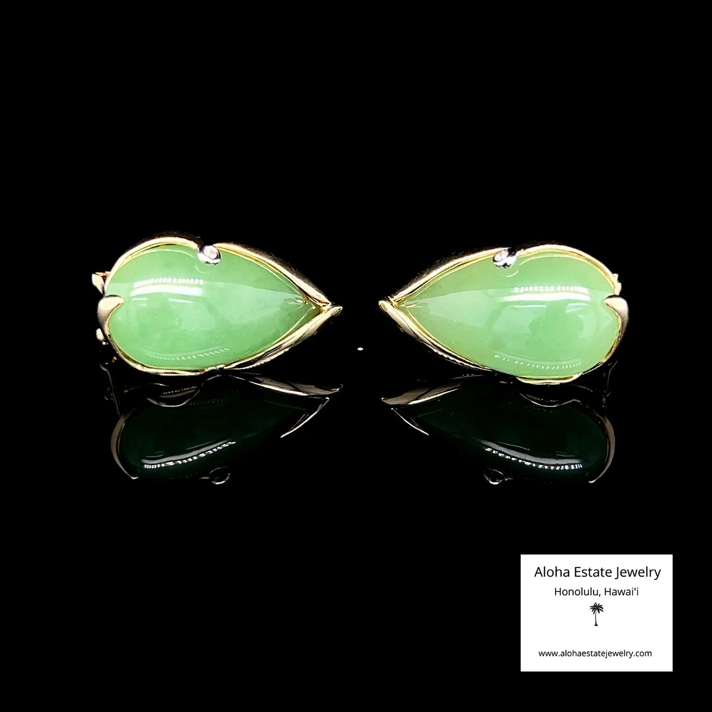Vintage 14k Jadeite & Diamond Omega Clip Earrings
