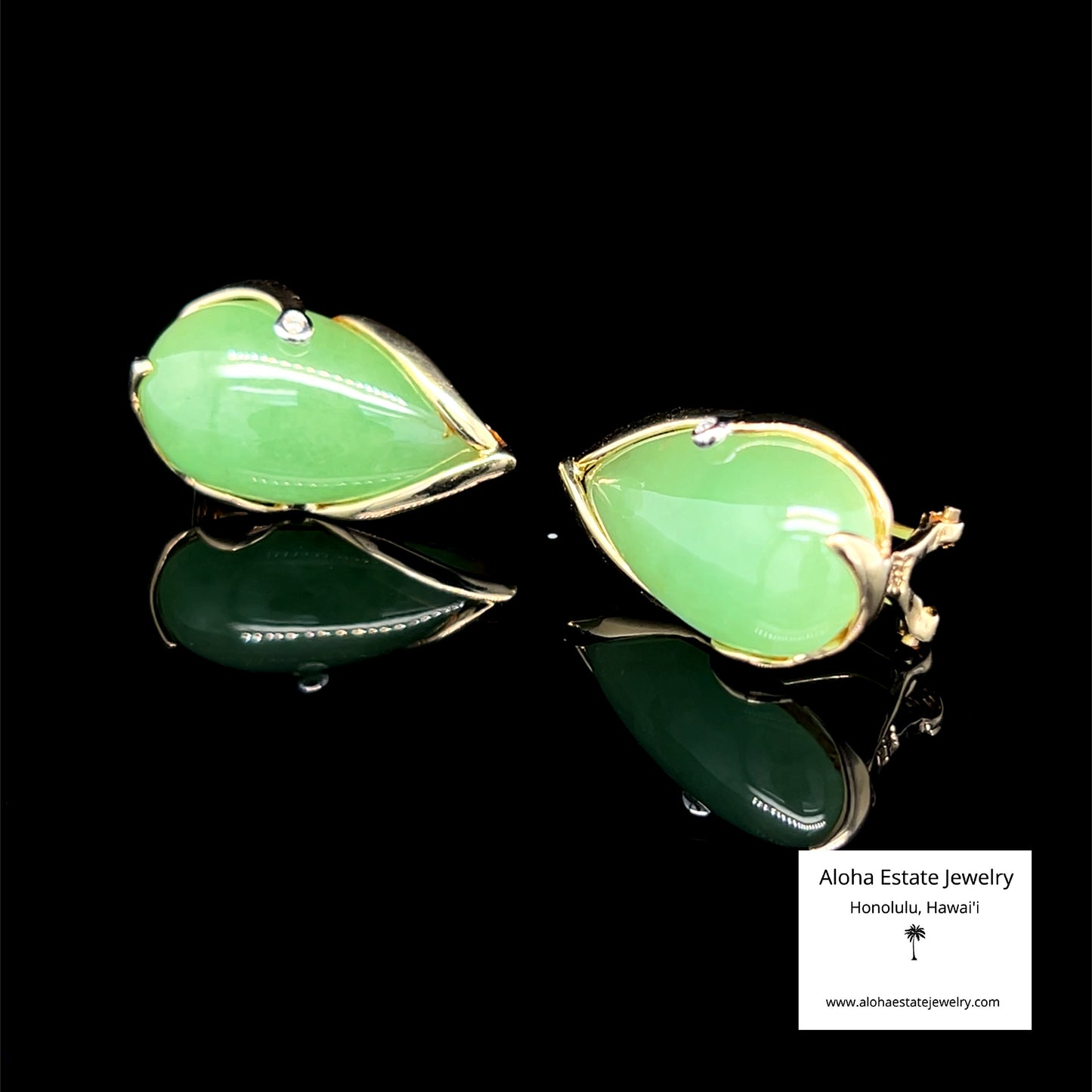 Vintage 14k Jadeite & Diamond Omega Clip Earrings