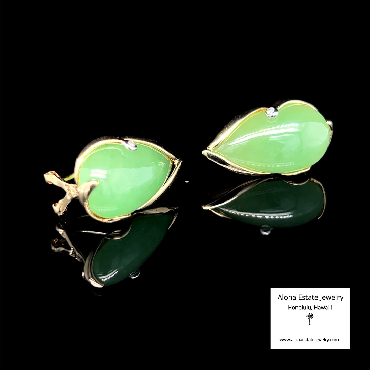 Vintage 14k Jadeite & Diamond Omega Clip Earrings