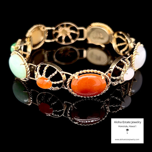 Vintage Custom-Made 14k Multi-Color Jade Bracelet