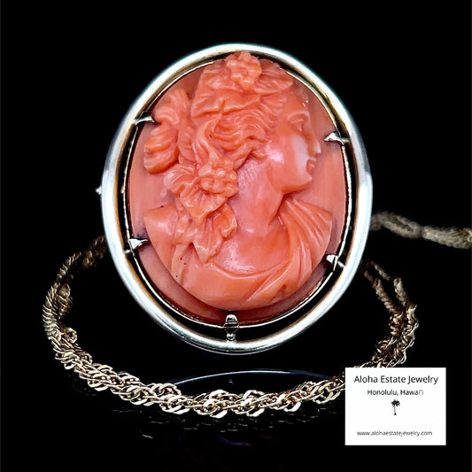 Vintage Coral Bacchante Cameo Pendant