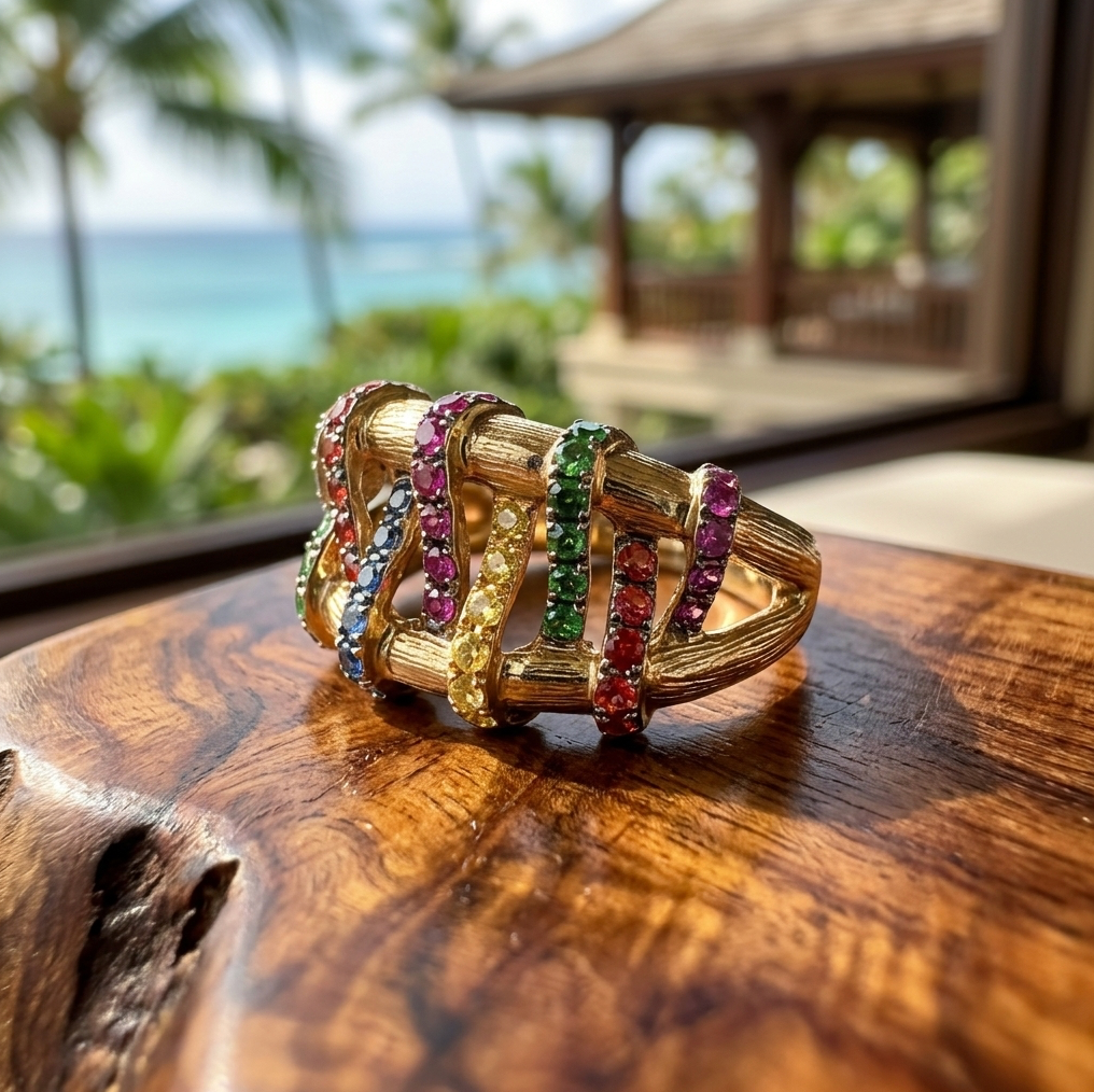 Multi-Gem Fashion Ring in 14K Yellow Gold