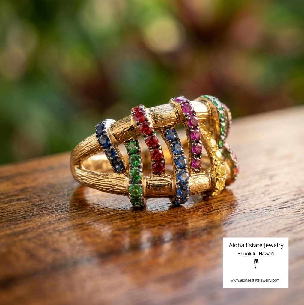 Multi-Gem Fashion Ring in 14K Yellow Gold