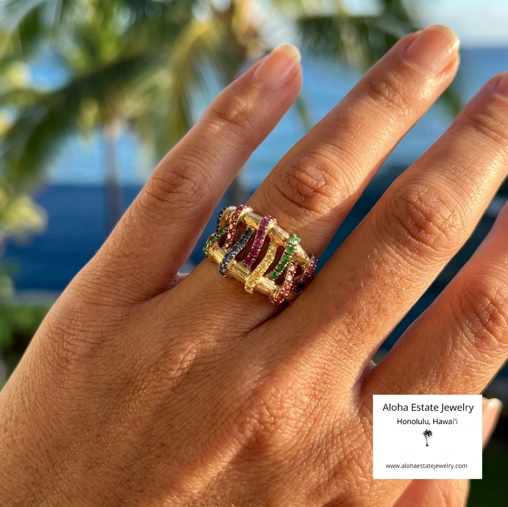 Multi-Gem Fashion Ring in 14K Yellow Gold