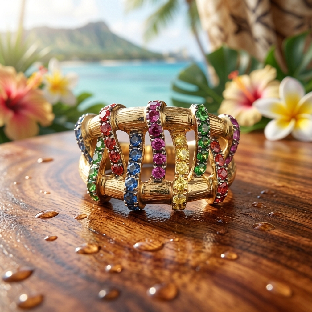Multi-Gem Fashion Ring in 14K Yellow Gold