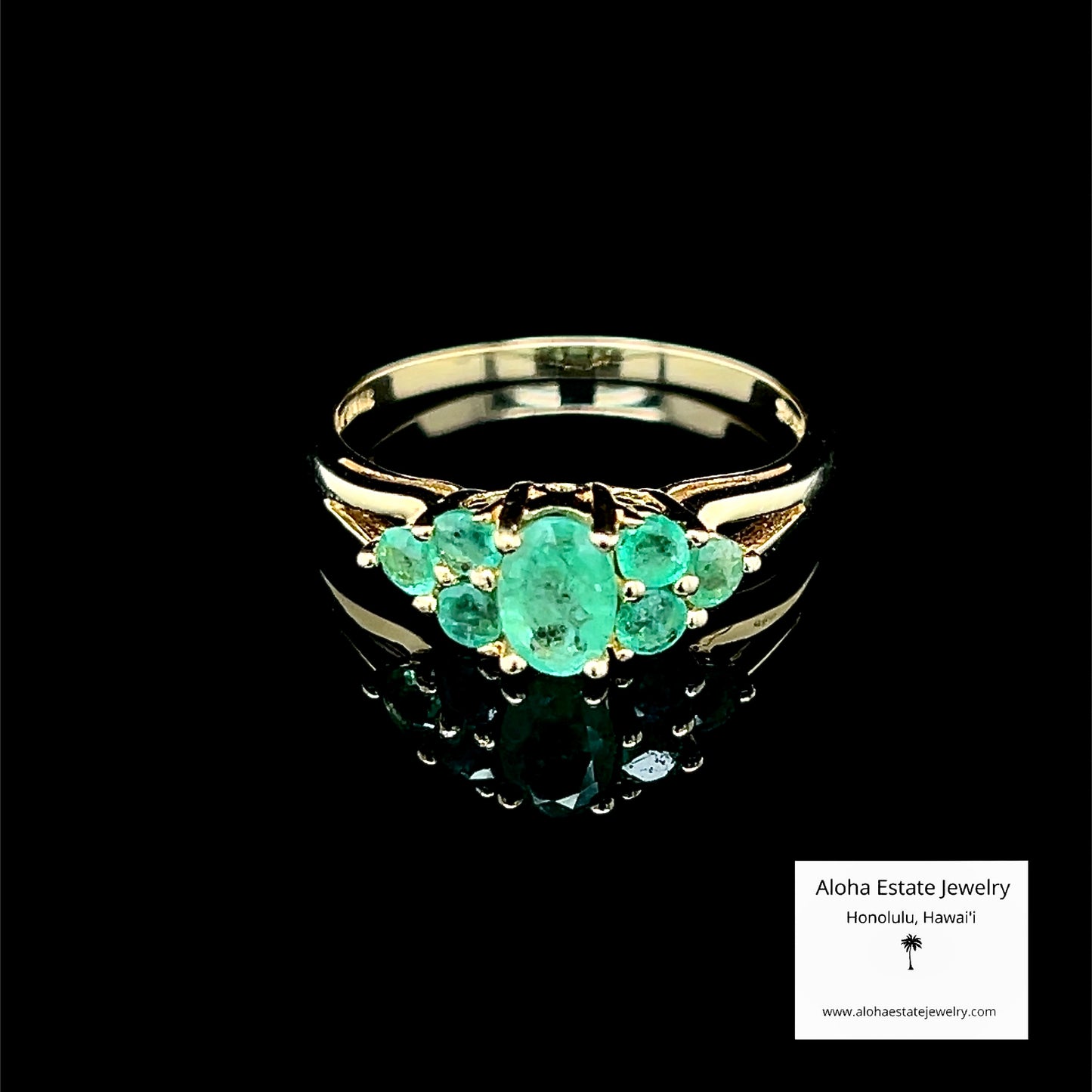 Oval & Round 14K Emerald Cluster Ring