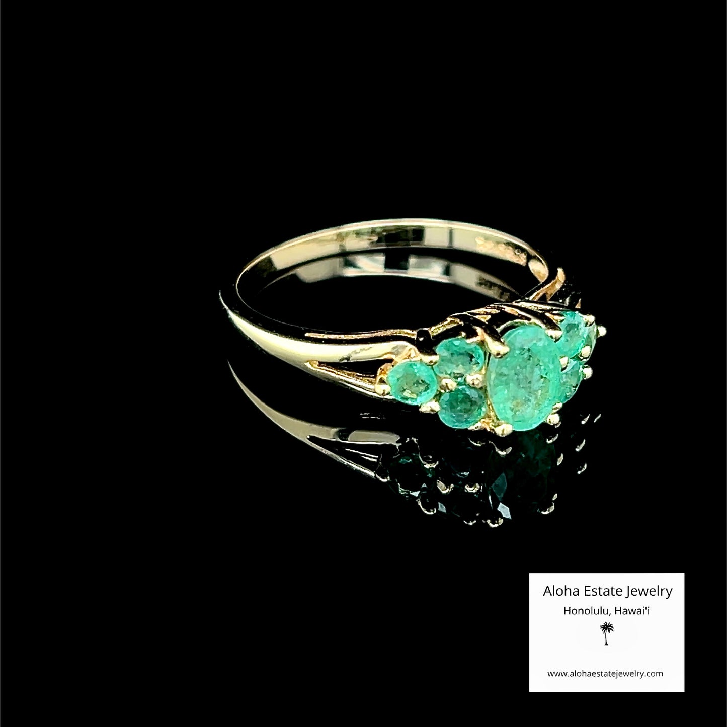 Oval & Round 14K Emerald Cluster Ring