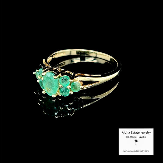Oval & Round 14K Emerald Cluster Ring