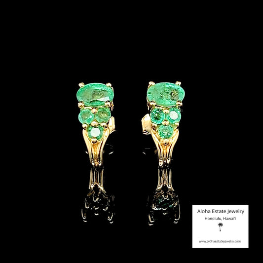Natural Emerald Cluster Earrings in 14K Yellow Gold