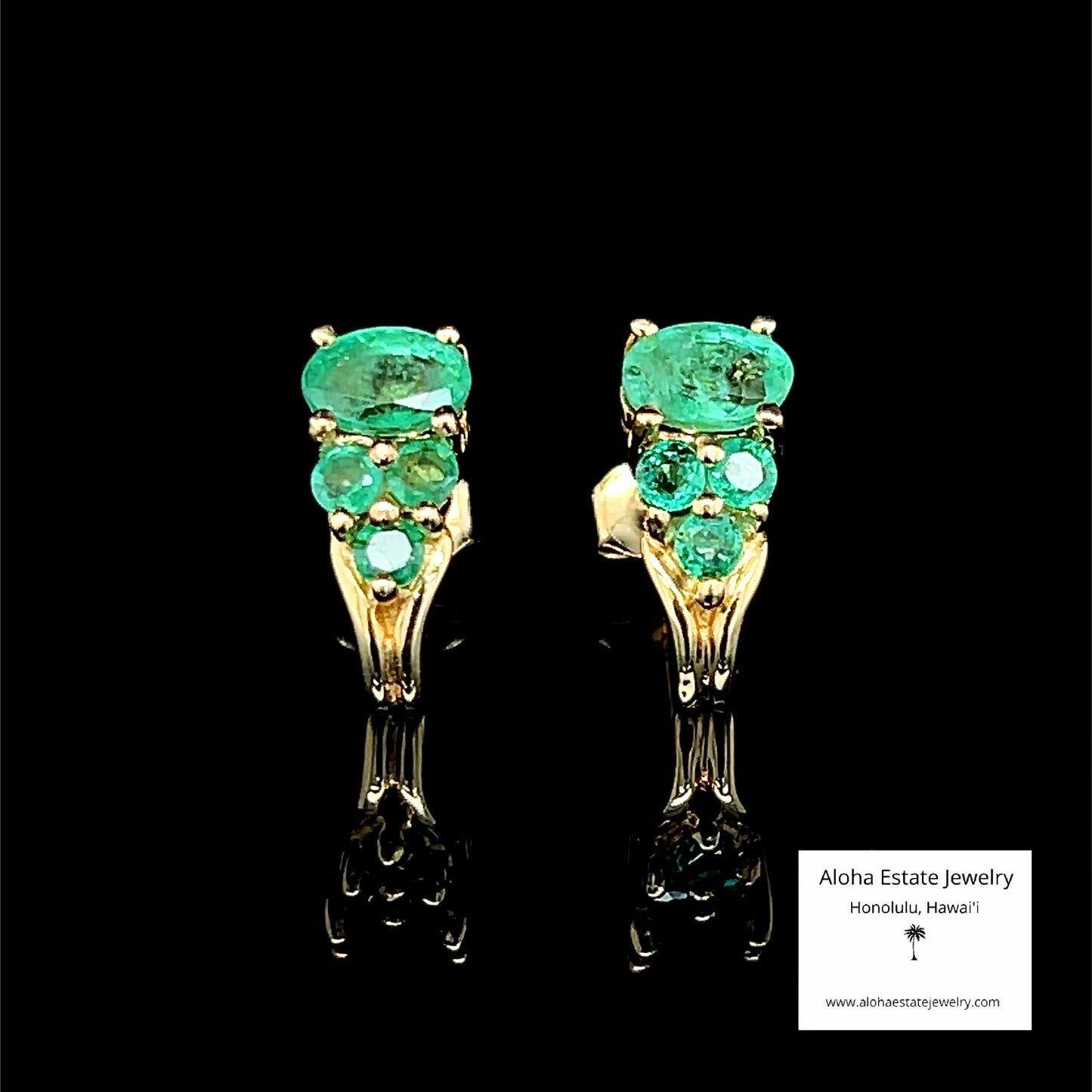 Natural Emerald Cluster Earrings in 14K Yellow Gold