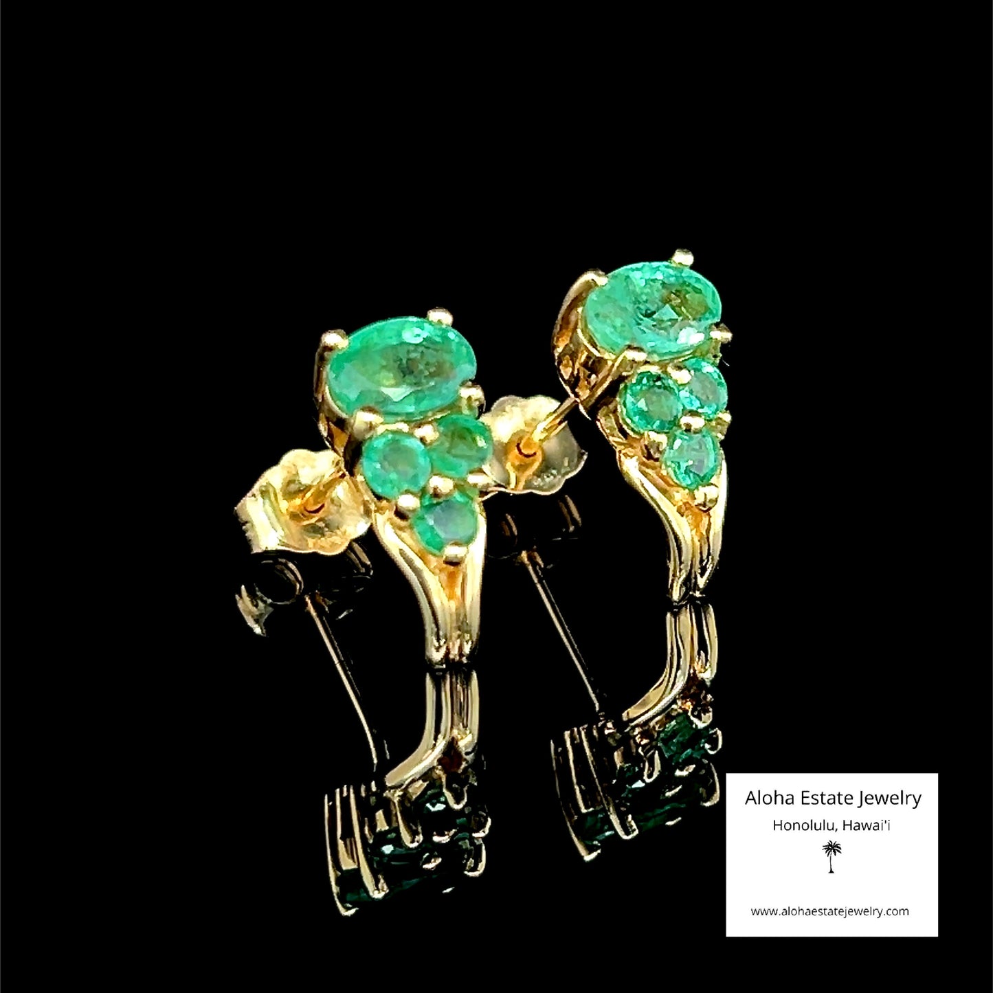 Natural Emerald Cluster Earrings in 14K Yellow Gold