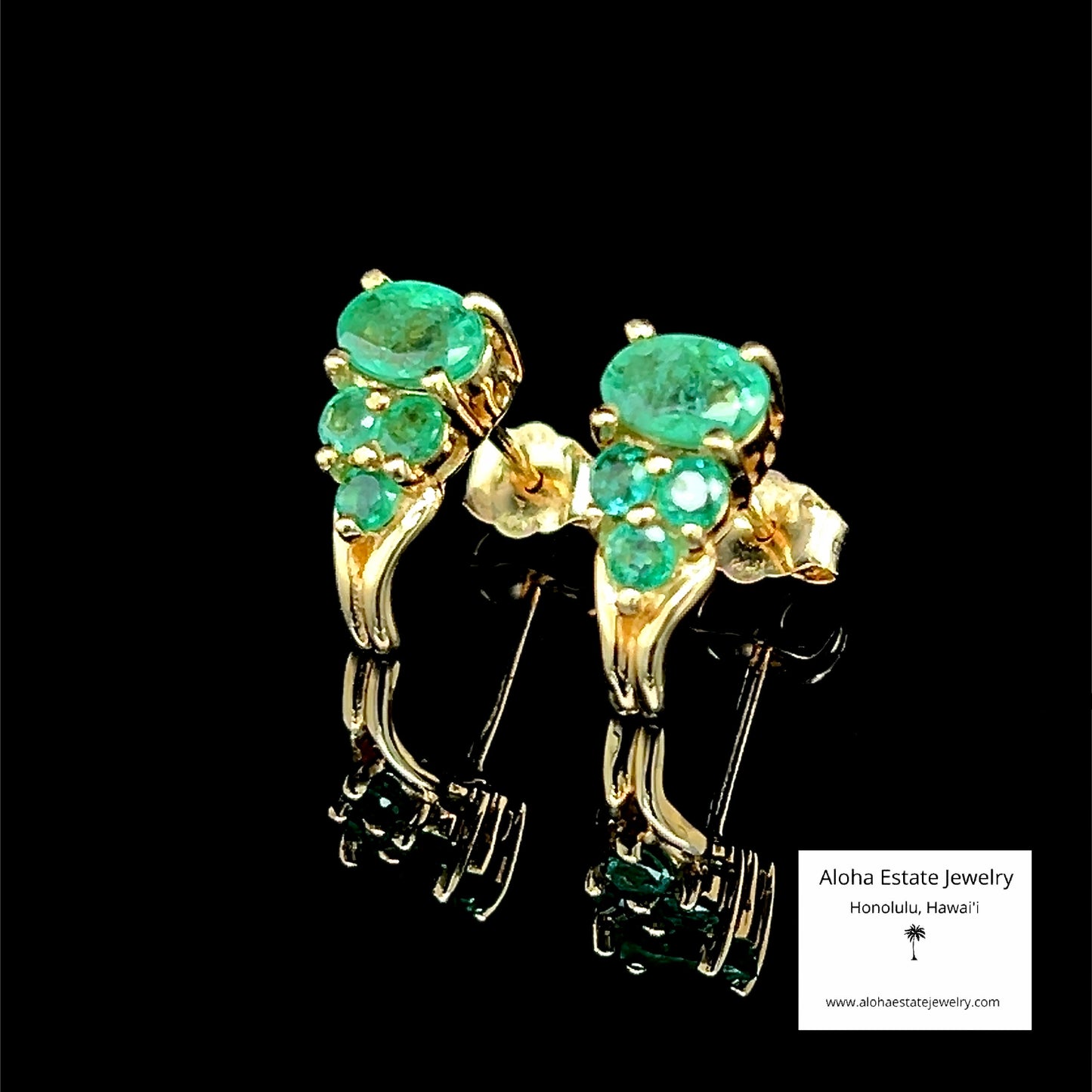 Natural Emerald Cluster Earrings in 14K Yellow Gold