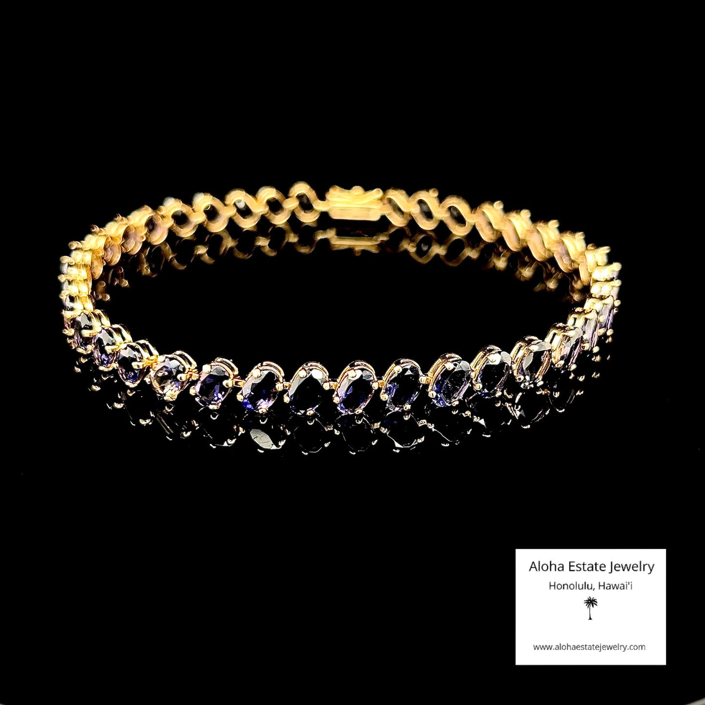 Luxury 12-Carats Violet-Blue Iolite Gemstone Bracelet in 14k