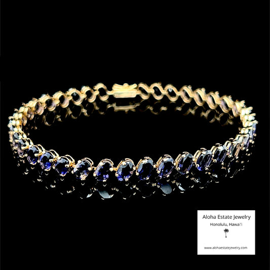 Luxury 12-Carats Violet-Blue Iolite Gemstone Bracelet in 14k