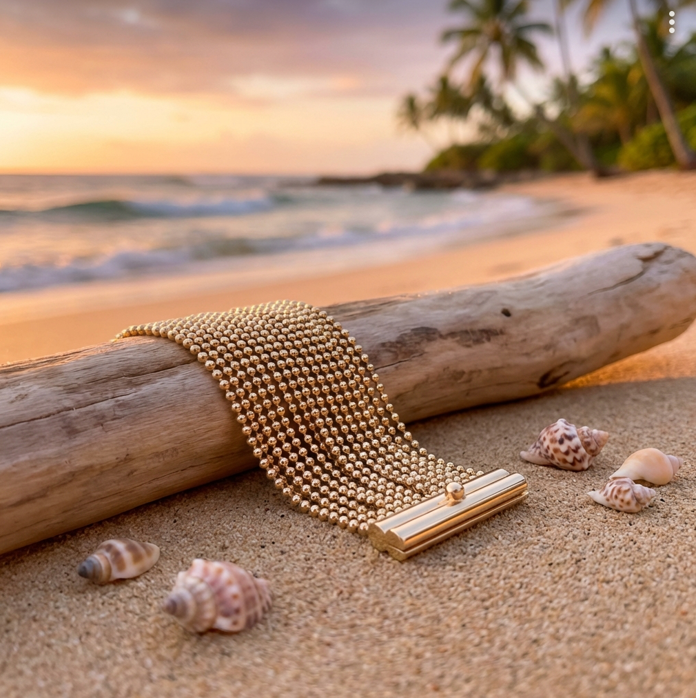 Multi-Strand Popcorn / Beaded Chain Bracelet in 14K
