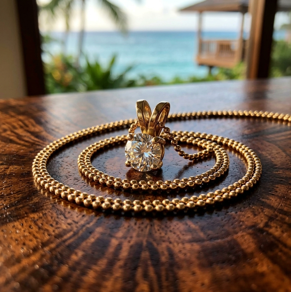 1/2-Carat Diamond Pendant with 18" 14k Popcorn Chain