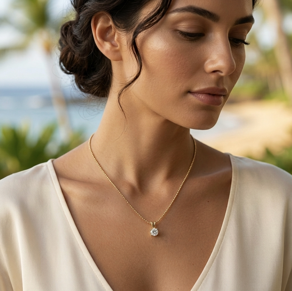 1/2-Carat Diamond Pendant with 18" 14k Popcorn Chain