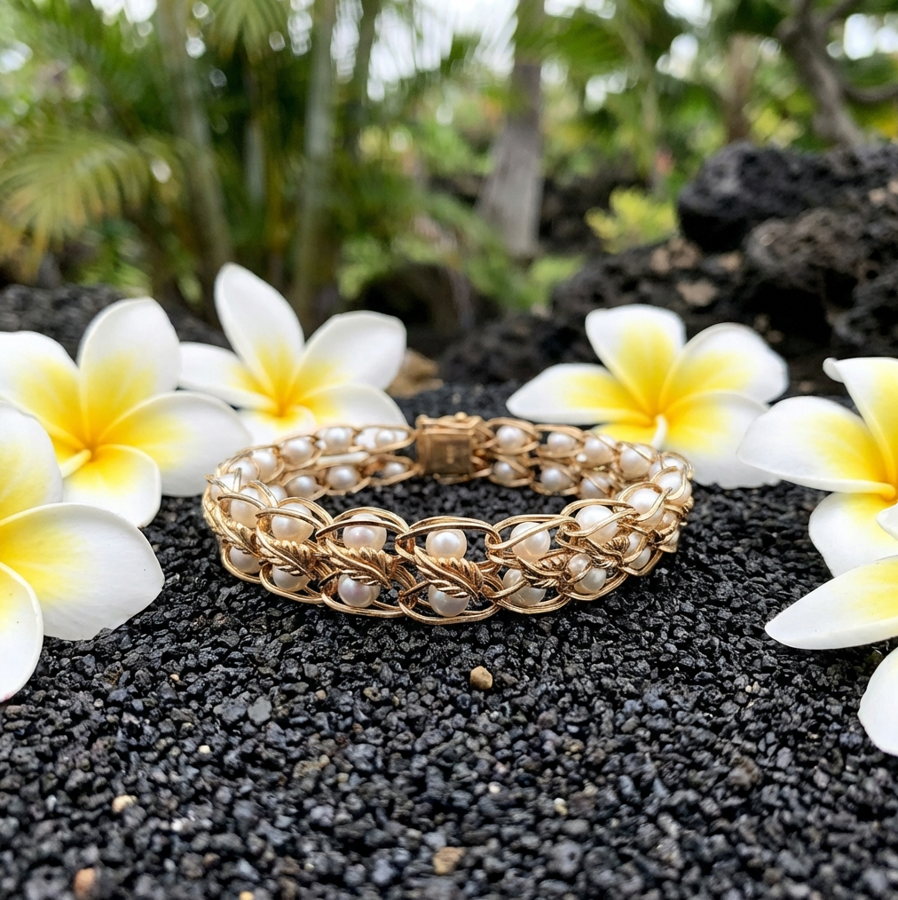 Vintage 14k Cultured Pearls-In-Cages Bracelet