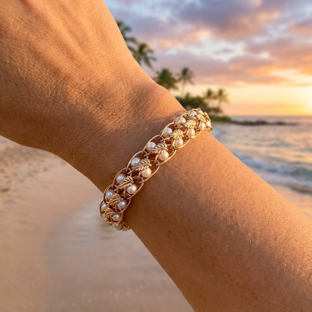 Vintage 14k Cultured Pearls-In-Cages Bracelet